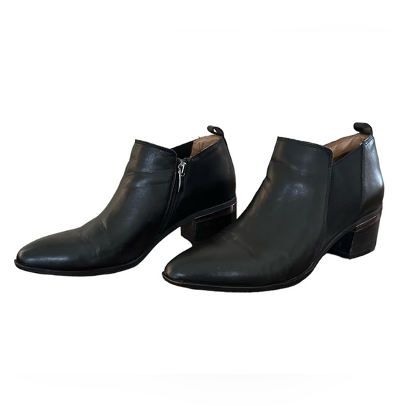 Franco Sarto Shoes - Franco Sarto 7.5 Arden Black Leather Zip Side Ankle Bootie Silver Chunky Heel